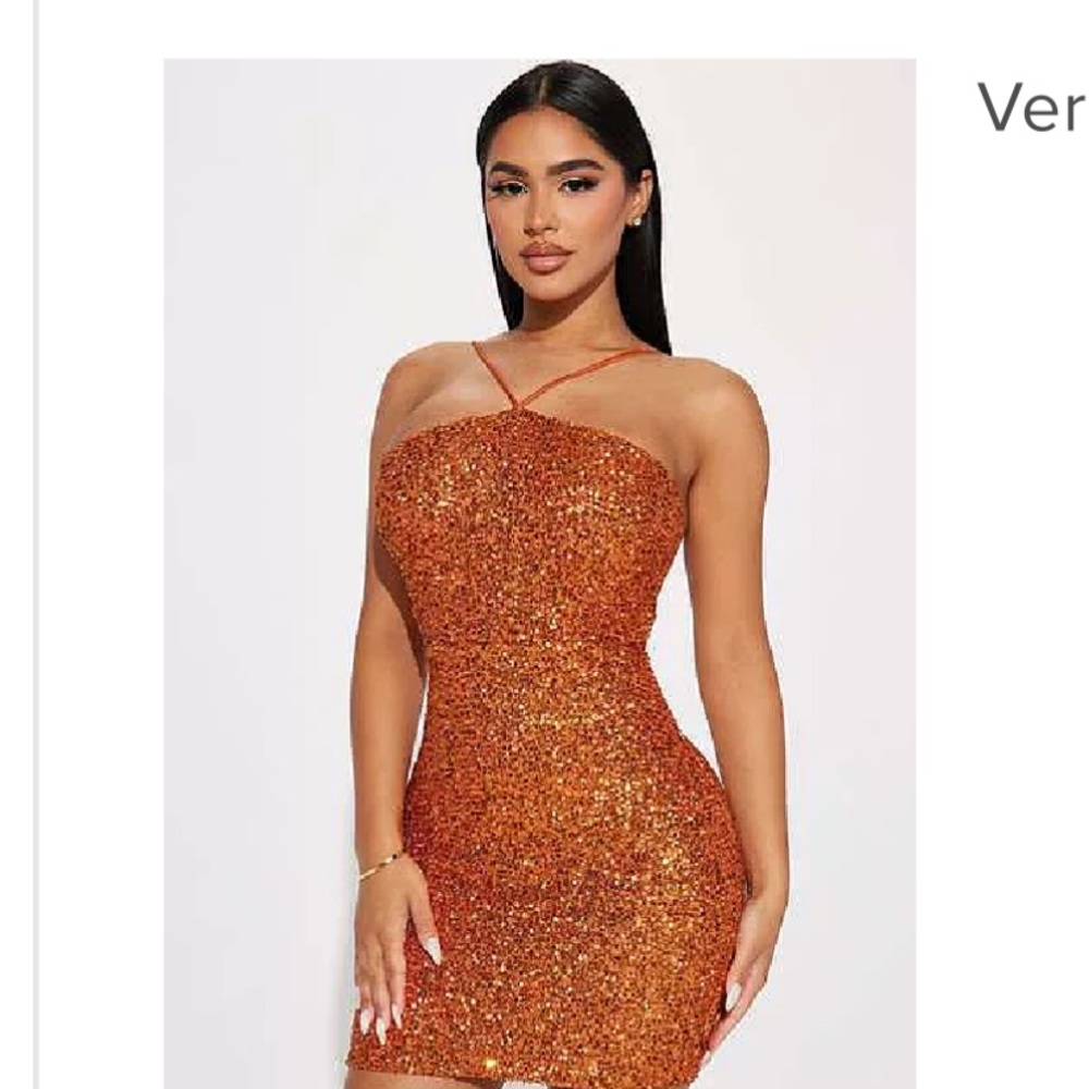 Sequin Halter Mini Dress in Rust